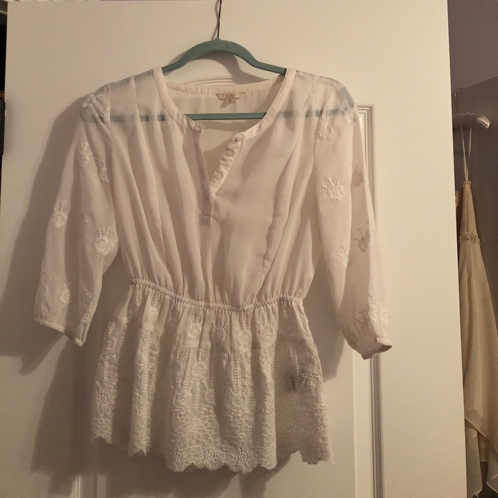 Guess white peasant blouse
